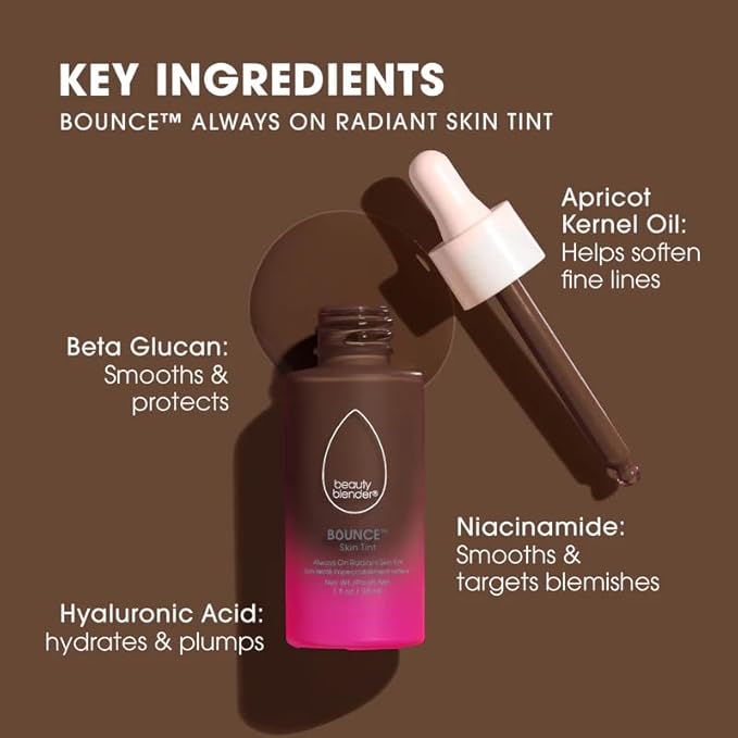 Beautyblender 12-Hour Always on Radiant Skin Tint, Breathable Serum Foundation Stays Put for All Day Long Wear, Infused with Hyaluronic Acid & Niacinamide, Deep 4