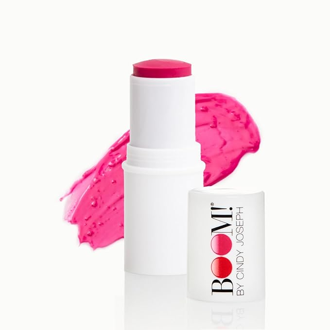 BOOM! by Cindy Joseph BoomStick Peony Pink - 3-in-1 Cream Blush Stick for Eyes, Lips & Cheeks - Cruelty-Free, Long-Wearing, Blendable, Buildable Lip & Cheek Tint - Multi-Use Makeup for All Skin Types