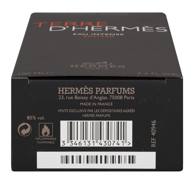 Hermes Terre D'Herm Eau Intense Vetiver Eau De Parfum for Men, 3.3 Ounce