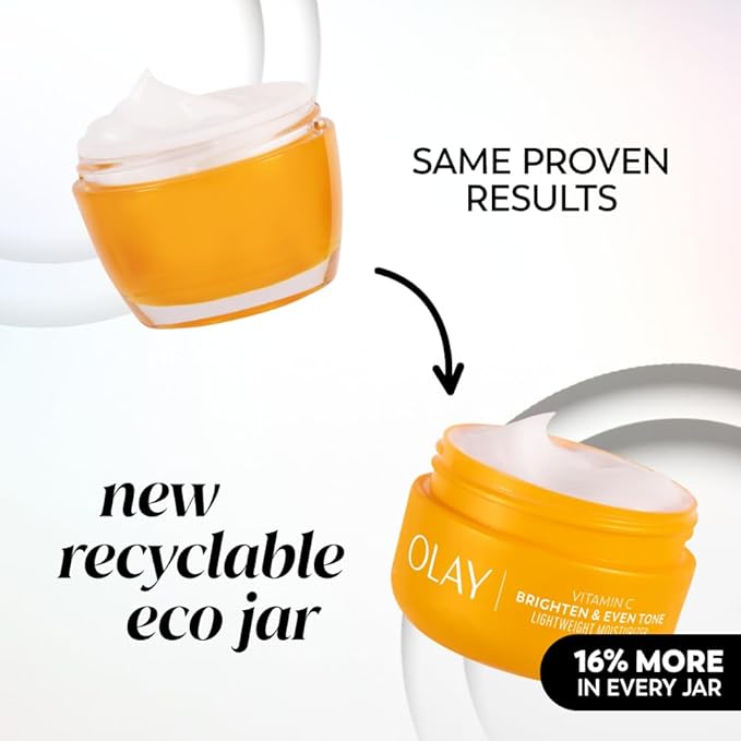 Olay Bright & Even Vitamin C with Lactic Acid Face Moisturizer, 2 oz Lightweight Brightening Face Cream for Uneven Skin Tone, Recyclable Eco Jar Packaging, Value Size