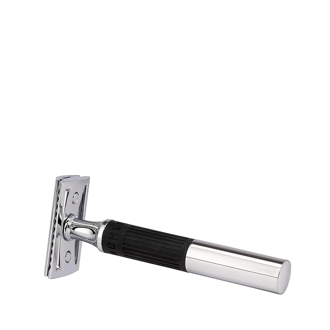 MÜHLE NEO safety razor|double edge safety razor for beginners and experienced shavers|sustainable eco-friendly and reusable|for men and women|chrome with black silicone grip handle