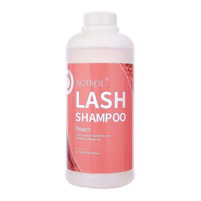 Eyelash Extension Cleanser Peach 1L Natural Lash Extension Shampoo Professional Eyelid Foaming Cleanser Paraben & Sulfate Free Non-lrritating with Salon and Home Care
