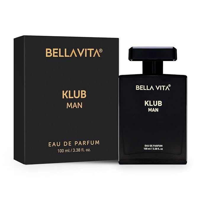 BellaVita Luxury KLUB Men's Eau De Parfum (100ml) | Intense, Masculine Party Perfume for Men | Notes: Lemon, Jasmine, Rose, Musk, Amber and Patchouli | Made with Premium Long-Lasting Perfume Oils