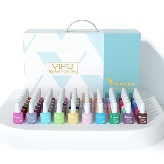 VENALISA VIP3 Set 65 PCS 7.5ML Spring Summer Gel Nail Polish Kit with Color Card,Base Matte Top Coat Gel Polish Set,UV LED Soak Off Manicure Starter,Suitable to DIY at Home Nail Art Salon