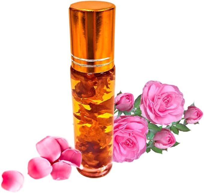 ROSE Perfume Oil - All-Natural Essential Oil Fragrance - Huile de Parfum - Bulgarian Damask Rosa Damascena Petals Otto,Tea Rose, De Mai - Roll On Roller Ball - Party Travel Guest Favors Gifts - 10mlx3
