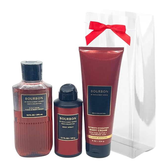 Bath & Body Works Bourbon for Men 3pc Gift Pack - Holiday - Wash, Cream, Spray