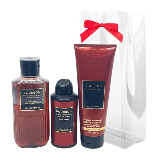 Bath & Body Works Bourbon for Men 3pc Gift Pack - Holiday - Wash, Cream, Spray