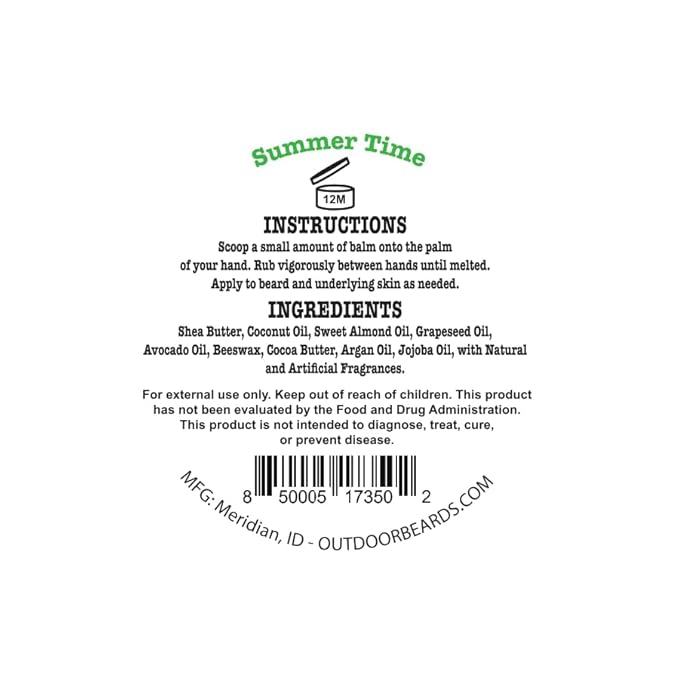 Beard Balm | 2 oz Cleansing Balm for Beards Short or Long | Beard Conditioner for Men | Essential Moisturizer for Every Man's Beard | Leave Hair and Skin Healthy (Summertime)