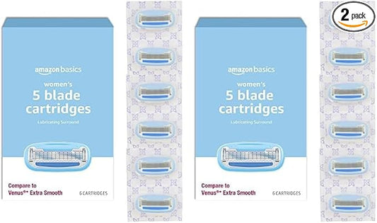 Amazon Basics 5-Blade Razor Refills for Women, 6 Count (Fits Amazon Basics Razor Handles Only) (Previously Solimo) (Pack of 2)