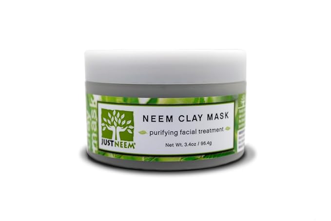 French Clay Mask with Neem, for Blemishes, Blackheads, Rashes; for Irritated and Stressed Skin; Deeply Cleansing and Rejuvenating; Rosemary, Lavender, Eucalyptus Essential Oils, 3.4 oz