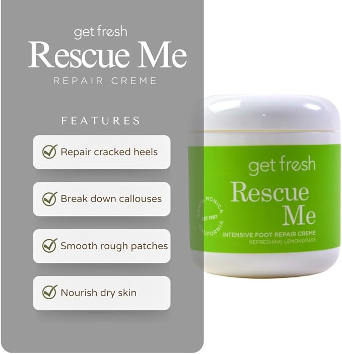 Get Fresh Rescue Me - Intensive Foot Cream for Dry Skin, Cracked Heels, and Calluses, with Shea Butter, Aloe, and Lemongrass, 170g