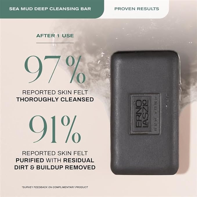 Erno Laszlo Sea Mud Deep Cleansing Bar for Skincare, Charcoal Cleansing Face Bar Purifies, Unclogs Pores, Absorbs Excess Oil, 3.4 Oz, Black