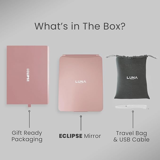 Eclipse LED Lighted Travel Vanity Makeup Mirror | 3 Colour Light, Compact, Portable, Lighted, Rechargeable, Illuminated Mirror | Perfect for Travel, Makeup & Beauty Needs | Rose Gold