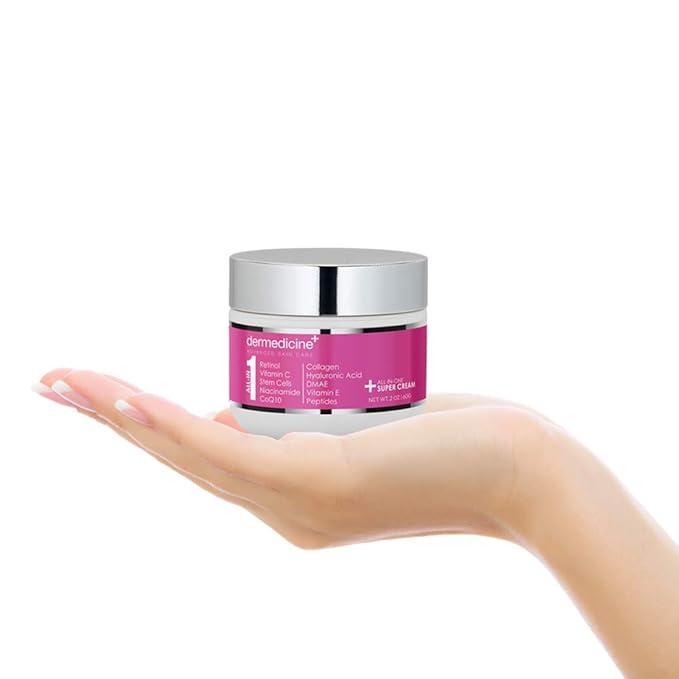 All In One Super Anti-Aging Cream for Face with Retinol, Vitamin C, Stem Cells, Vitamin E, CoQ10, Collagen, Hyaluronic Acid, DMAE, Peptides, Niacinamide for More Youthful Looking Skin 2oz