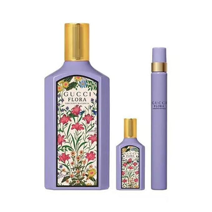Gucci Flora Gorgeous Magnolia Woman's Gift Set: 100ml EDP Spray + Mini 10ml EDP Spray + Mini Pen 5ml EDP Spray - HARD BOX
