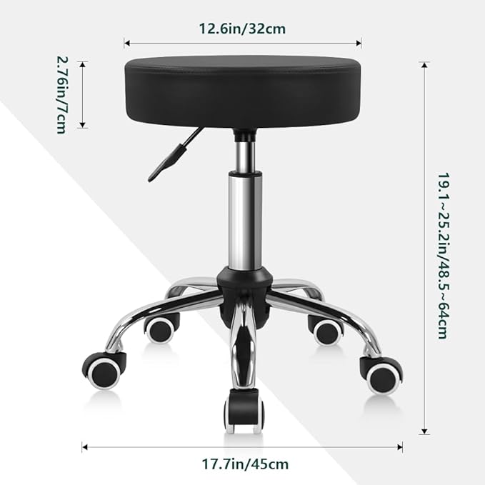 Black PU Leather Swivel Stool with Wheel Perfect for Salon Work Home SPA Shop Height-Adjustable and Cost-Effective Rolling Stool Chair Small (Black)