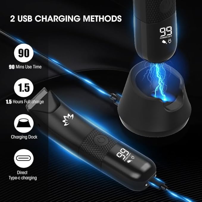 Manscape Trimmer for Men - Electric Body Hair Trimmer with Light, IPX7 Waterproof Electric Razor for Balls/Pubic/Groin/Legs/Chest Hair Removal, Lightweight with LED Display, Gifts for Him Dad