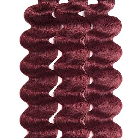 Color 99j Human Hair Body Wave Bundles Burgundy Body Wave Bundles 8a Grade Double Weft Weave Extensions Brazilian Human Hair Soft and Silky for Black Women 26 28 30 Inch