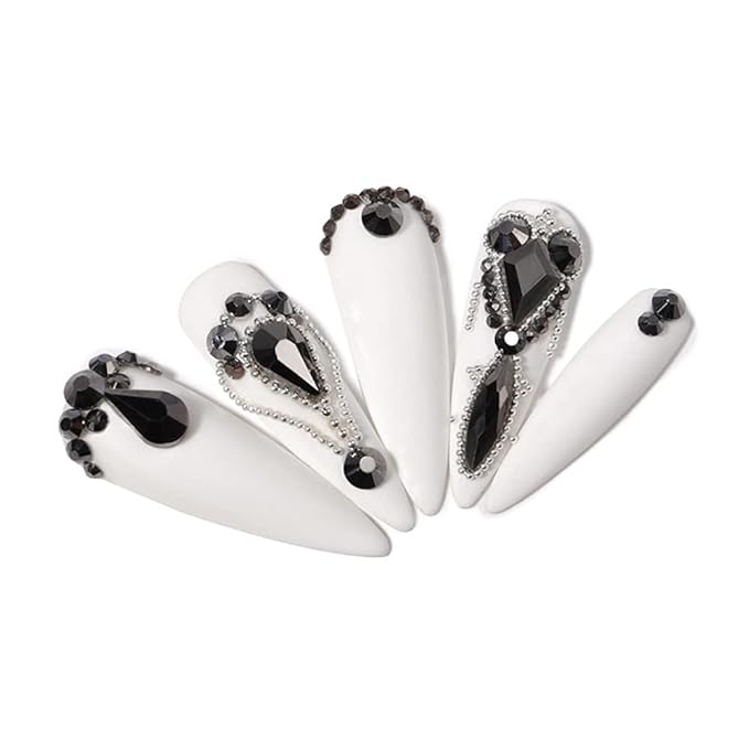 3100Pcs Nail Crystal Rhinestones Kit, Mix Shapes AB Glass, 3D Diamonds Flatback Crystals, with a Drill Pen, Nail Crystal Non Hotfix, Nail Art Decoration(Mineral Black)