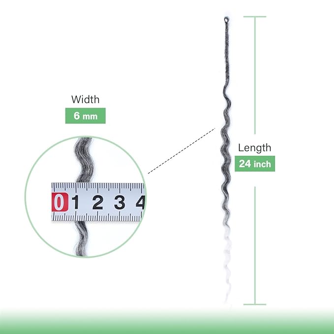 24 In 30 Strands Curly Dreadlock Extensions, Gray to White Synthetic Single Ended Dreads Extensions, 100% Handmade Dreads Hippie Style Dreadlocks for Woman