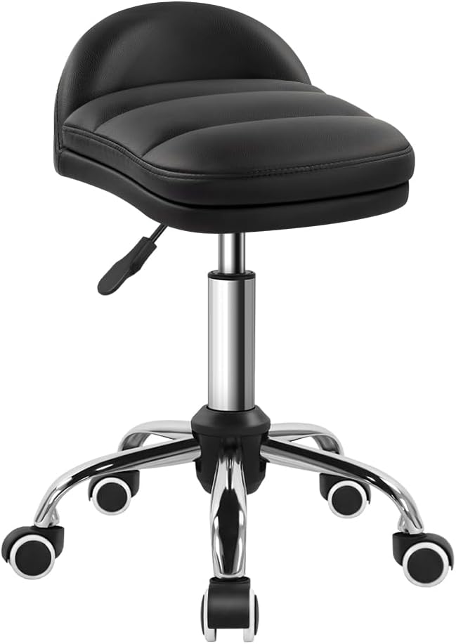 Black Rolling Stool Chair with Wheel Perfect for Home Work SPA Massage Height-Adjustable and Cost-Effective Swivel Stool with Low Back