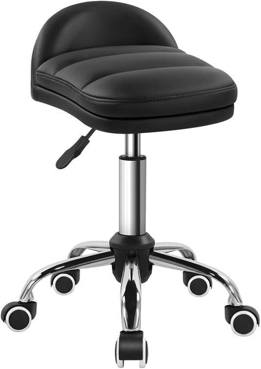 Black Rolling Stool Chair with Wheel Perfect for Home Work SPA Massage Height-Adjustable and Cost-Effective Swivel Stool with Low Back