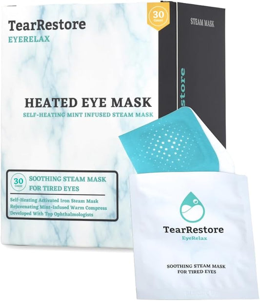 TearRestore Heated Eye Mask | EyeRelax Mint-Infused Warm Compress for Dry Eyes | Self Heating Steam Eye Mask for Stye Eye Treatment | Moist Heat Compress for Eyes, No Microwave (30 Count)