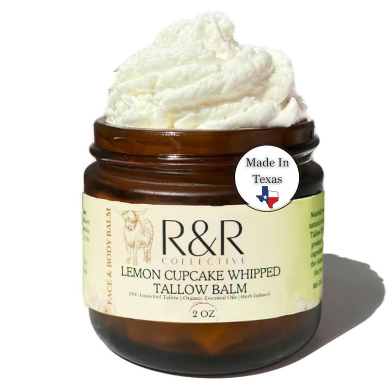 Handmade Tallow Balm (Lemon Cupcake)- 100% Grass Fed Beef Tallow for Skin Care- 100% Natural Whipped Tallow Balm- Sensitive & Dry Skin, Eczema, Psoriasis- 2 FL. oz