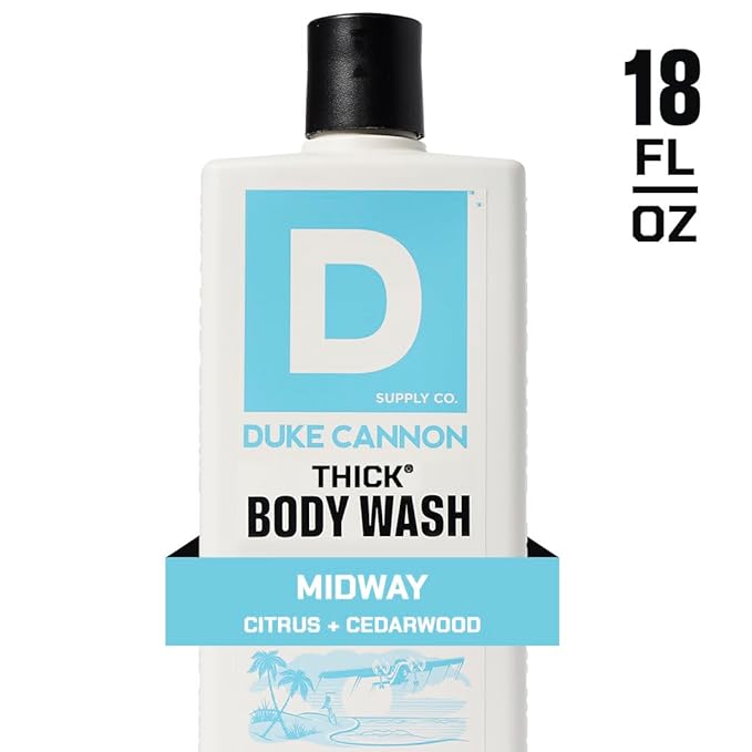 Duke Cannon Supply Co. Thick High Viscosity Body Wash - 3X Thicker, Plant-Based, Mineral-Enriched - Shower Gel for Men, Body Scrub - Midway, 3 Pack (18 oz)