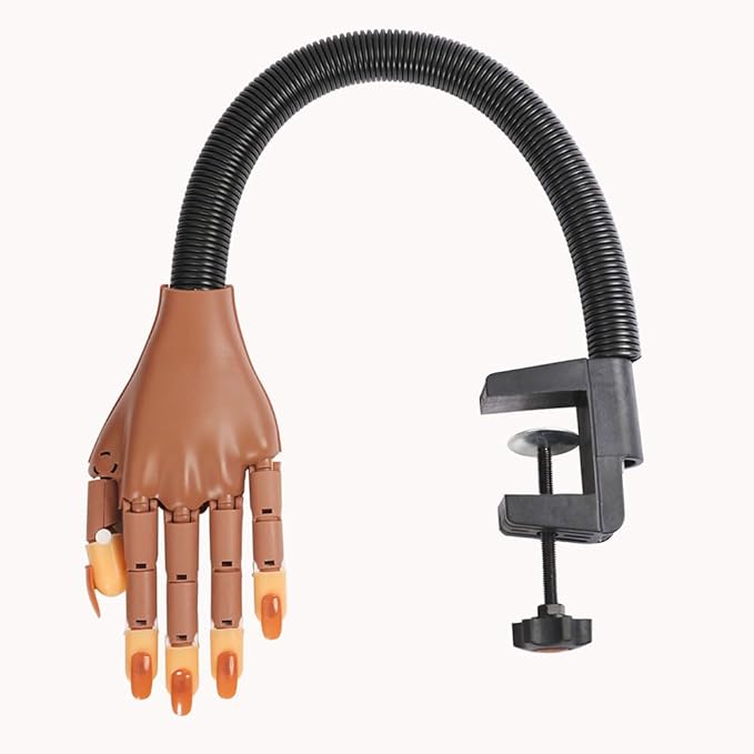 Practice Hand For Acrylic Nails Adjustable Flexible Nail Practice Hands Training Movable Nail Manicure Hand with 300 Nail Tips and 1pc File 1pc Brush 1 pc Nail Buffer and 1 pc Clipper