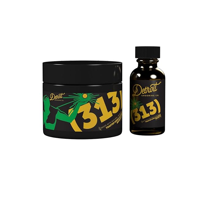 Detroit Grooming Co. Beard Oil & Beard Butter Bundle – 313 (Vanilla & Amber Scent) – Beard Hydration Set with Vitamin E & Sunflower Oil