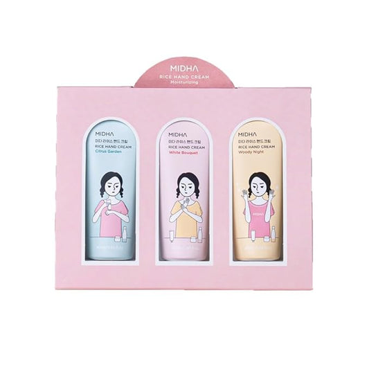 MIDHA Rice Hand Cream Set, non-sticky but fresh finishing, highly moisturizing, perfumed