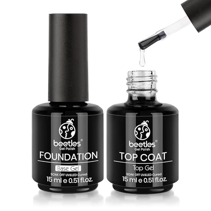 beetles Gel Polish Nail Set 20 Colors Alluring Sweetie Collection Nude Pink Purple Glitter Red Manicure Kit and 2 Pcs 15ml No Wipe Gel Top Coat and Base Coat Set