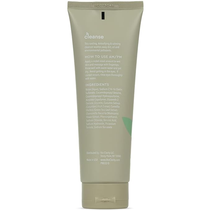 BioClarity Face Cleanser | 100% Vegan, Gentle Wash with Cucumber, Green Tea, and Chamomile, for Sensitive Oily Skin. Natural Ingredients (2.25 Fl Oz)