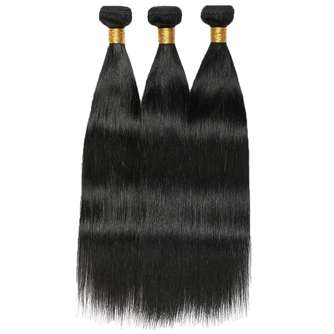 24 26 28 Inch #1B Straight Human Hair Bundles Natural Black Straight Bundles Brazilian Remy Weave Hair Extensions Soft and Silky for Women