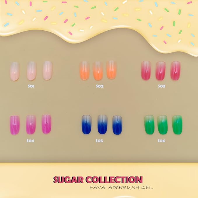 FAVAI 6 Colors Airbrush Gel Nail Polish Air Gel Set - Sugar Collection (#S) 6 * 15ml