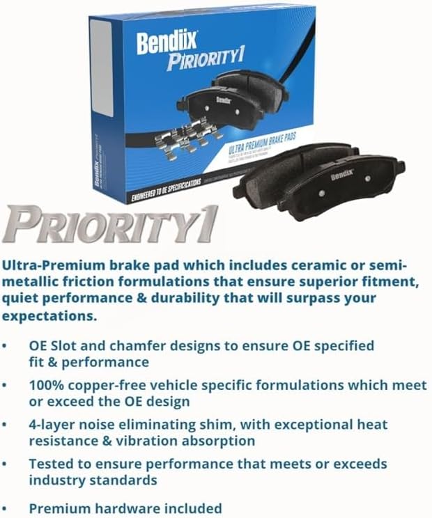 Bendix Priority1 CFC1857 Ceramic Rear Brake Pads for Chevrolet Bolt EUV 2023-2022, Bolt EV 2023-2017, Cruze 2019-2016, Volt 2019-2016