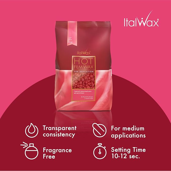 Italwax Rose - 1kg / 2.2lb - Hard wax beads for hair removal - Natural formulation ideal for all skin type - Unscented - Recommended for Bikini Area and Armpits