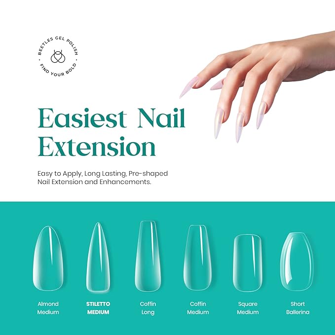 Beetles Stiletto Nail Tips-500Pcs Medium Clear Stiletto Nail Tips, Pre Shaped Clear Full Cover False Nails for Gel Polish Art Soak Off Lamp Easy Nail Extensions Acrylic False Nail Tips