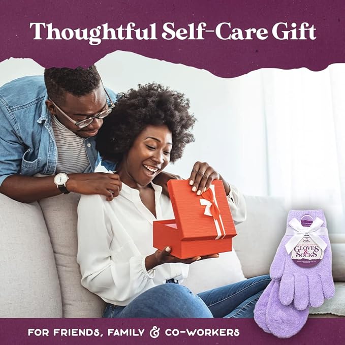 Moisturizing Socks and Gloves Set | Purple Fuzzy Socks and Gloves with Aloe and Vitamin E for Women | Women's Gifts for Self-Care