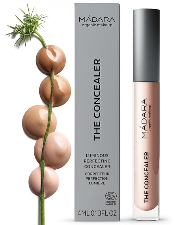 MÁDARA Organic Skincare | Luminous Perfecting Concealer 25 LATTE – 4ml, Dewy finish, With hyaluronic acid, Natural concealer for dark circles and blemishes, Vegan, COSMOS natural certified