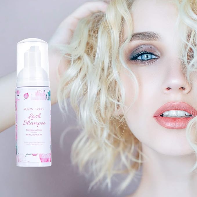 Eyelash Extension Shampoo+Brush/60ml Eyelash Foam Cleaner/Safe and Mild Without Irritation/Remove Makeup Residue & Mascara/Perfect For Salon Use And Home Care(rose)
