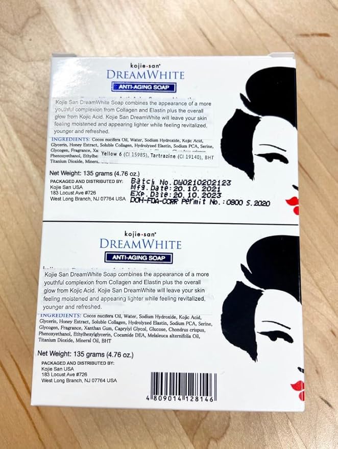 Kojie San Dream White Soap - Skin Brightening Kojic Acid Soap with Collagen, Elastin & Coconut Oil - 135g x 2 Bars