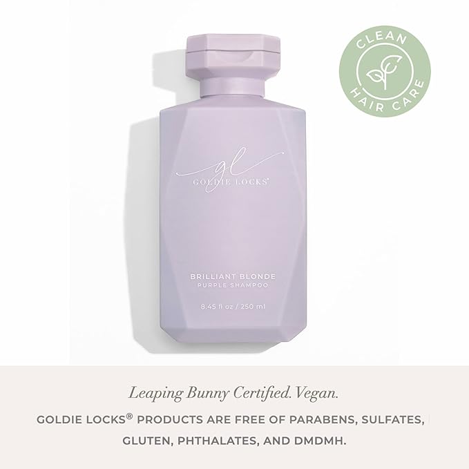 Goldie Locks Brilliant Blonde Purple Shampoo for Blonde, Lightened, Grey Hair & Extensions, Brightens, Tones, Eliminates Brass, Sulfate-Free, Nourishing, Moisturizing, Color Safe, 8.45 Fl Oz Bottle