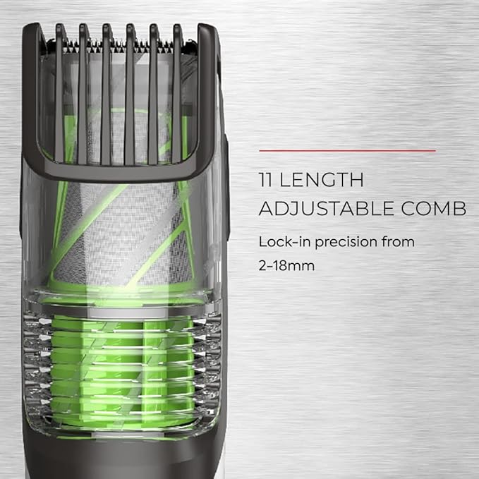 Remington Vacuum Beard Trimmer,13 Length and Style Settings with Adjustable Length Comb (2-18mm),Vacuum Trimmer for Beard, Mustache, and Stubble, Rechargeable Lithium Power, Washable, Removable Blades