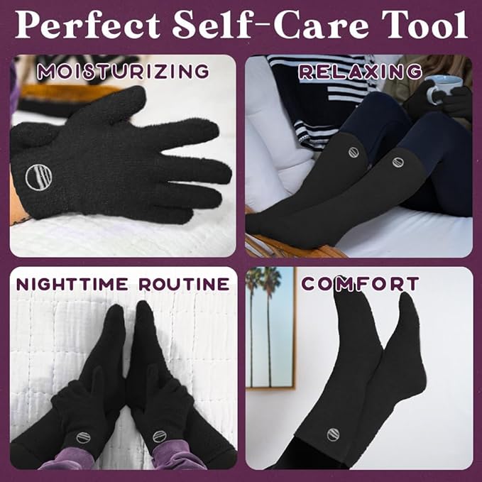 Purple Canyon Moisturizing Socks and Gloves Set | Black Fuzzy Socks and Gloves with Aloe and Vitamin E for Women | Women's Gifts for Self-Care