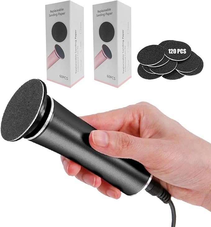 Electric Foot File Callus Remover Professional Foot File Pedicure Tools Adjustable Speed 120pcs Replacement Sandpaper disc Easy to Remove Cutin Dead Skin calluses(Black 120pcs)