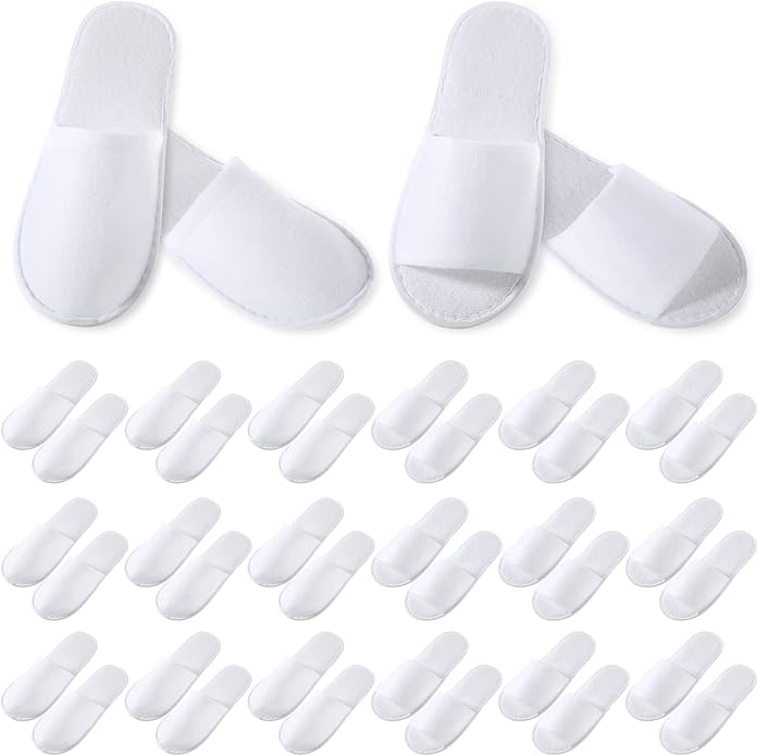 Coume 48 Pairs Disposable Slippers for Guests Bulk Soft Disposable Hotel Spa Slippers Open Toe and Close Toe White Non-Slip for Women Men Home Indoor Hotel Travel Wedding Party