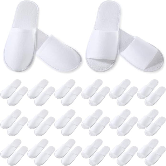 Coume 48 Pairs Disposable Slippers for Guests Bulk Soft Disposable Hotel Spa Slippers Open Toe and Close Toe White Non-Slip for Women Men Home Indoor Hotel Travel Wedding Party