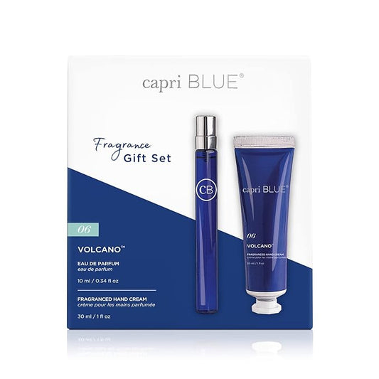 Capri Blue Fragrance Gift Set - 1 Volcano Eau de Parfum .34 fl oz & 1 Volcano Mini Hand Cream 1 oz - Moisturizing Jojoba Oil & Shea Butter Lotion - Cruelty-Free Skin Care Products